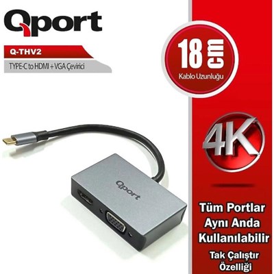QPORT Q-THV2 TYPE C TO HDMI+VGA DÖNÜŞTÜRÜCÜ