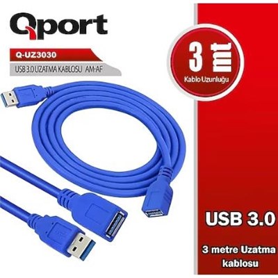 QPORT Q-UZ3030 USB 3.0 USB UZATMA KABLOSU 3MT