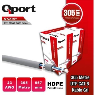 QPORT Q-CAT6Y CAT6 U/UTP 305 MT GRİ 23 AWG NETWORK KABLOSU