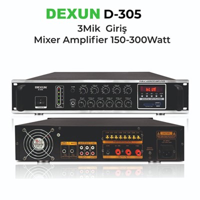 DEXUN D-305 150-300W 3 MİKROFON GİRİŞLİ 5 BÖLGELİ MİKSER ANFİ