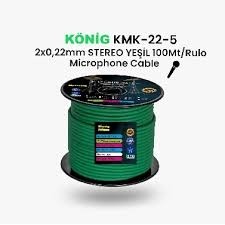KÖNİG KMK-22-5 2X0,22 MM 100 LÜK MAKARA STEREO MİKROFON KABLOSU YEŞİL