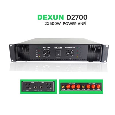 DEXUN D-2700 0,5 Ohm 70V-100V 2X750W TRAFOLU POWER ANFİ
