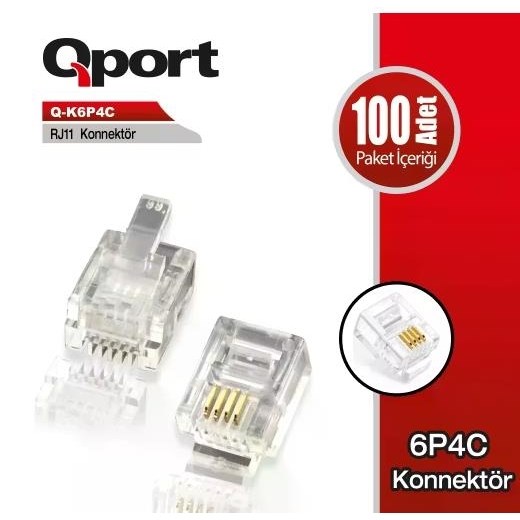 QPORT Q-K6P4C RJ11 4 PIN KONNEKTÖR 100 ADET