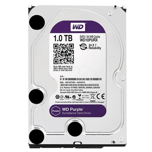 W.D 3.5" 1TB 64MB 7200RPM SATA PC HDD WD10PURX 7/24