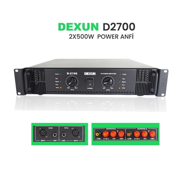 DEXUN D-2700 0,5 Ohm 70V-100V 2X750W TRAFOLU POWER ANFİ